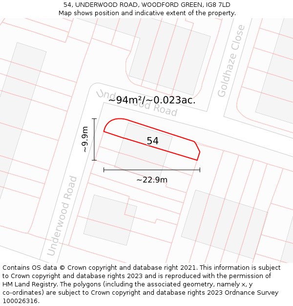 54, UNDERWOOD ROAD, WOODFORD GREEN, IG8 7LD: Plot and title map