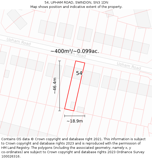 54, UPHAM ROAD, SWINDON, SN3 1DN: Plot and title map