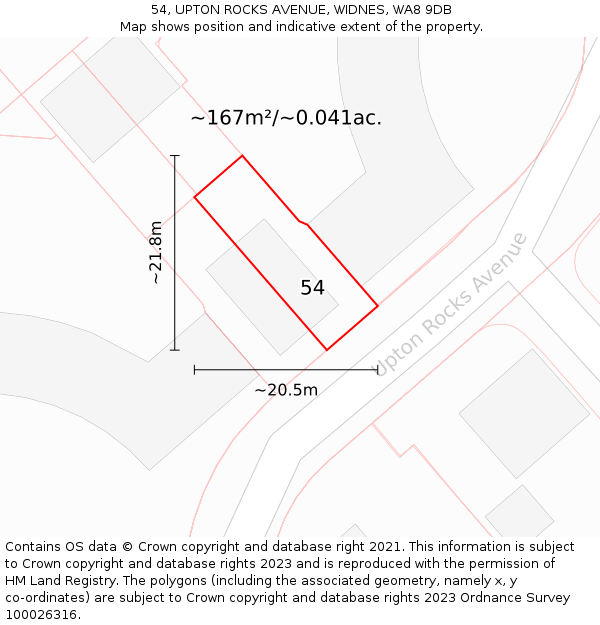 54, UPTON ROCKS AVENUE, WIDNES, WA8 9DB: Plot and title map