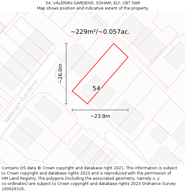 54, VALERIAN GARDENS, SOHAM, ELY, CB7 5WR: Plot and title map