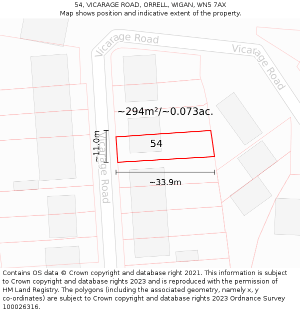 54, VICARAGE ROAD, ORRELL, WIGAN, WN5 7AX: Plot and title map