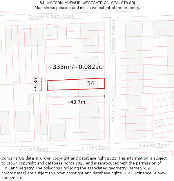 54, VICTORIA AVENUE, WESTGATE-ON-SEA, CT8 8BJ: Plot and title map