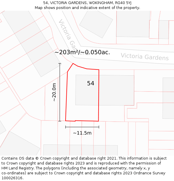 54, VICTORIA GARDENS, WOKINGHAM, RG40 5YJ: Plot and title map