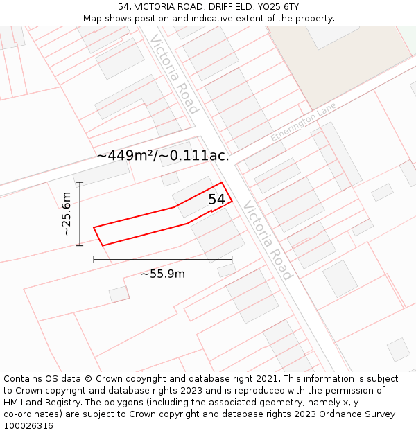 54, VICTORIA ROAD, DRIFFIELD, YO25 6TY: Plot and title map