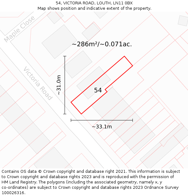 54, VICTORIA ROAD, LOUTH, LN11 0BX: Plot and title map