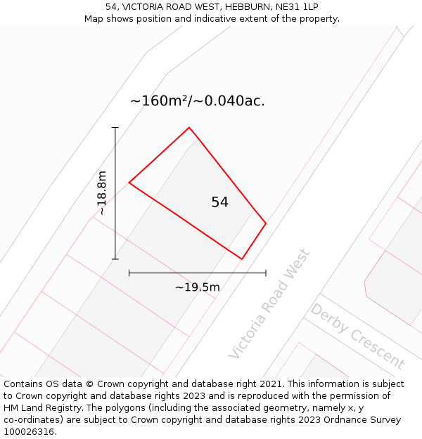 54, VICTORIA ROAD WEST, HEBBURN, NE31 1LP: Plot and title map