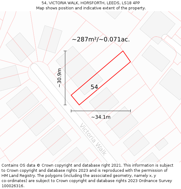 54, VICTORIA WALK, HORSFORTH, LEEDS, LS18 4PP: Plot and title map