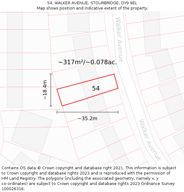 54, WALKER AVENUE, STOURBRIDGE, DY9 9EL: Plot and title map