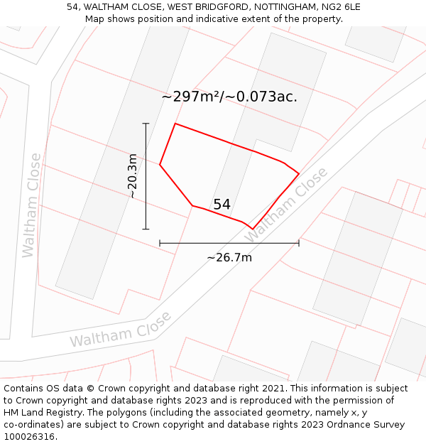 54, WALTHAM CLOSE, WEST BRIDGFORD, NOTTINGHAM, NG2 6LE: Plot and title map