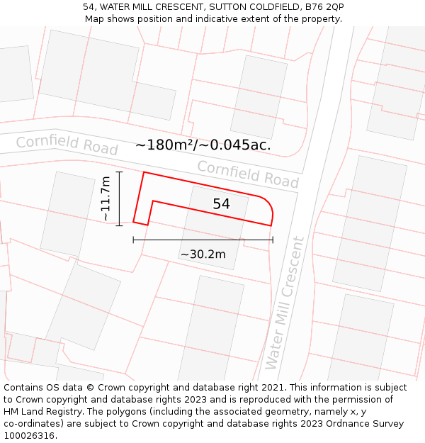 54, WATER MILL CRESCENT, SUTTON COLDFIELD, B76 2QP: Plot and title map