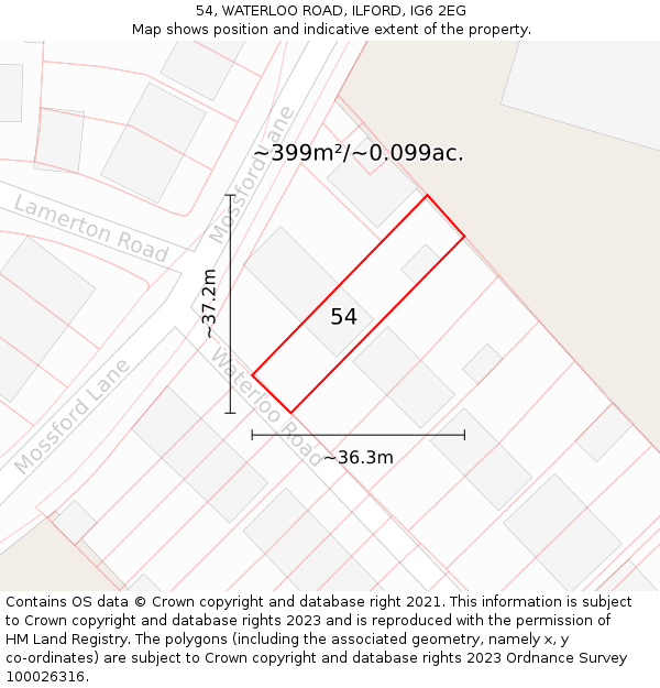 54, WATERLOO ROAD, ILFORD, IG6 2EG: Plot and title map