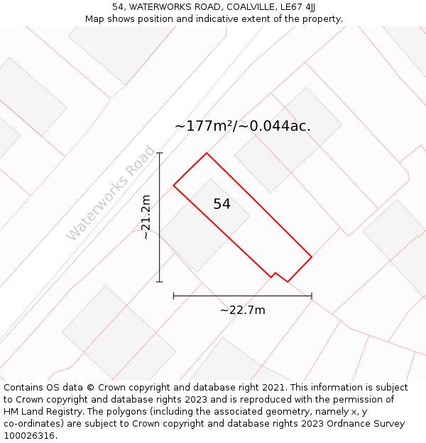 54, WATERWORKS ROAD, COALVILLE, LE67 4JJ: Plot and title map