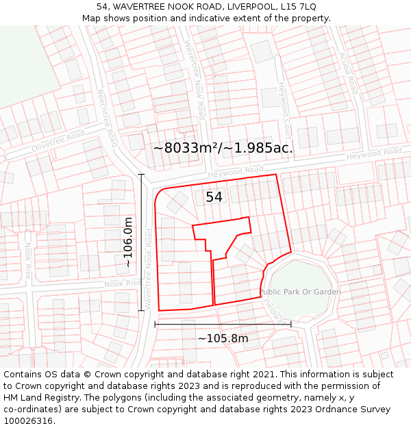 54, WAVERTREE NOOK ROAD, LIVERPOOL, L15 7LQ: Plot and title map