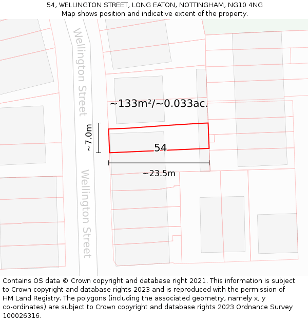 54, WELLINGTON STREET, LONG EATON, NOTTINGHAM, NG10 4NG: Plot and title map