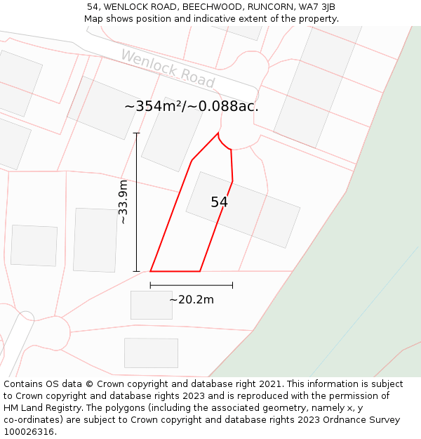 54, WENLOCK ROAD, BEECHWOOD, RUNCORN, WA7 3JB: Plot and title map