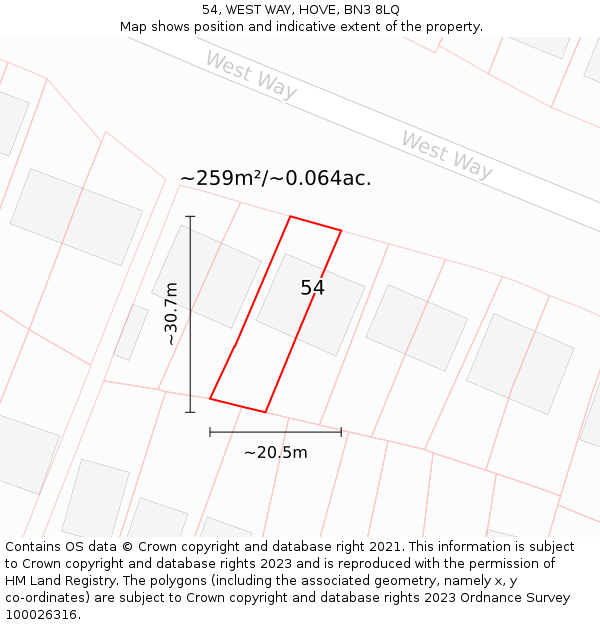 54, WEST WAY, HOVE, BN3 8LQ: Plot and title map