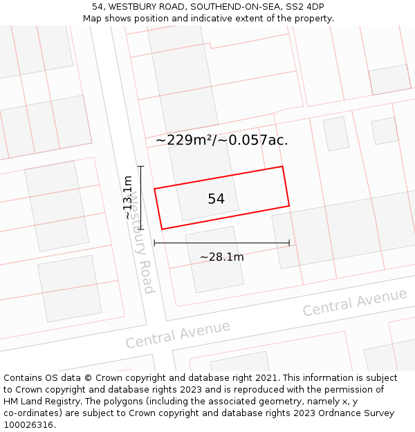 54, WESTBURY ROAD, SOUTHEND-ON-SEA, SS2 4DP: Plot and title map