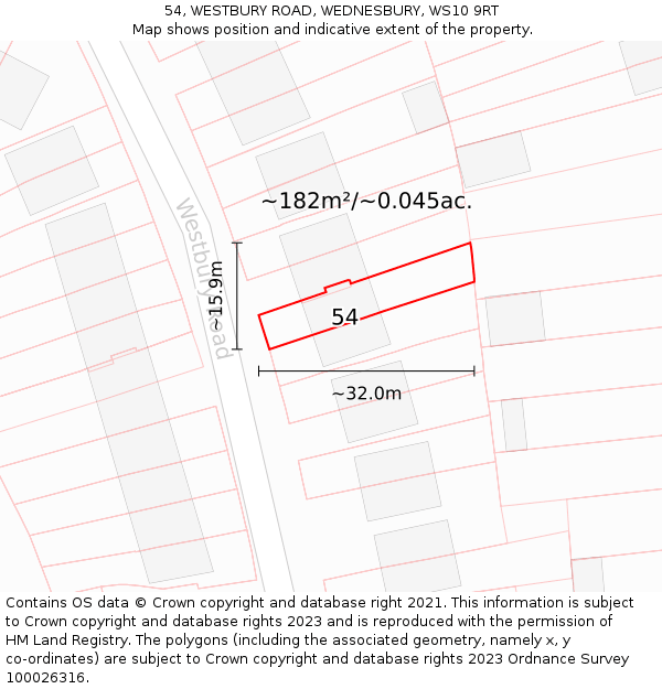 54, WESTBURY ROAD, WEDNESBURY, WS10 9RT: Plot and title map