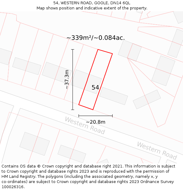 54, WESTERN ROAD, GOOLE, DN14 6QL: Plot and title map