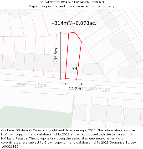 54, WESTERN ROAD, NEWHAVEN, BN9 9JN: Plot and title map