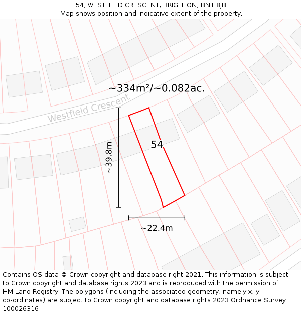 54, WESTFIELD CRESCENT, BRIGHTON, BN1 8JB: Plot and title map