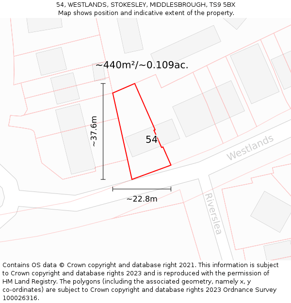 54, WESTLANDS, STOKESLEY, MIDDLESBROUGH, TS9 5BX: Plot and title map