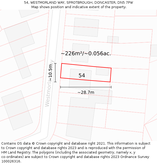 54, WESTMORLAND WAY, SPROTBROUGH, DONCASTER, DN5 7PW: Plot and title map