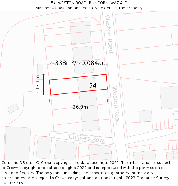 54, WESTON ROAD, RUNCORN, WA7 4LD: Plot and title map