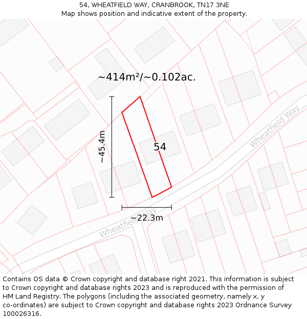 54, WHEATFIELD WAY, CRANBROOK, TN17 3NE: Plot and title map