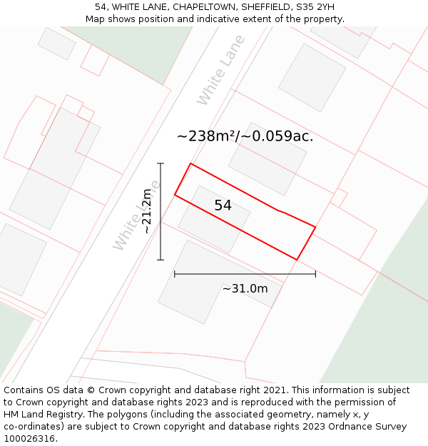 54, WHITE LANE, CHAPELTOWN, SHEFFIELD, S35 2YH: Plot and title map