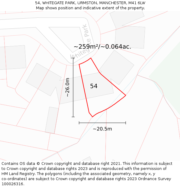 54, WHITEGATE PARK, URMSTON, MANCHESTER, M41 6LW: Plot and title map