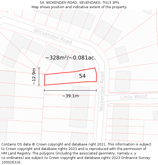 54, WICKENDEN ROAD, SEVENOAKS, TN13 3PN: Plot and title map