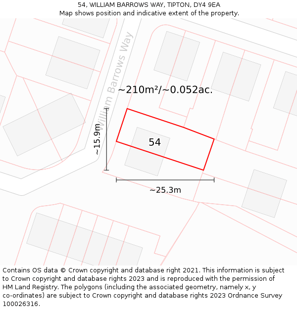 54, WILLIAM BARROWS WAY, TIPTON, DY4 9EA: Plot and title map