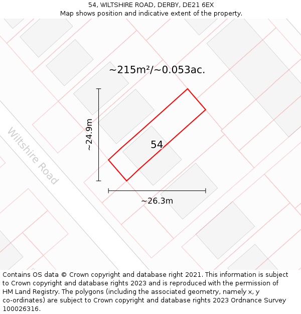 54, WILTSHIRE ROAD, DERBY, DE21 6EX: Plot and title map