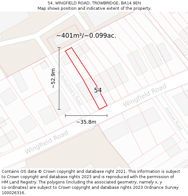 54, WINGFIELD ROAD, TROWBRIDGE, BA14 9EN: Plot and title map