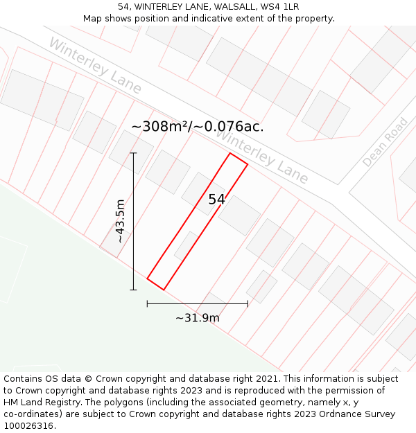 54, WINTERLEY LANE, WALSALL, WS4 1LR: Plot and title map