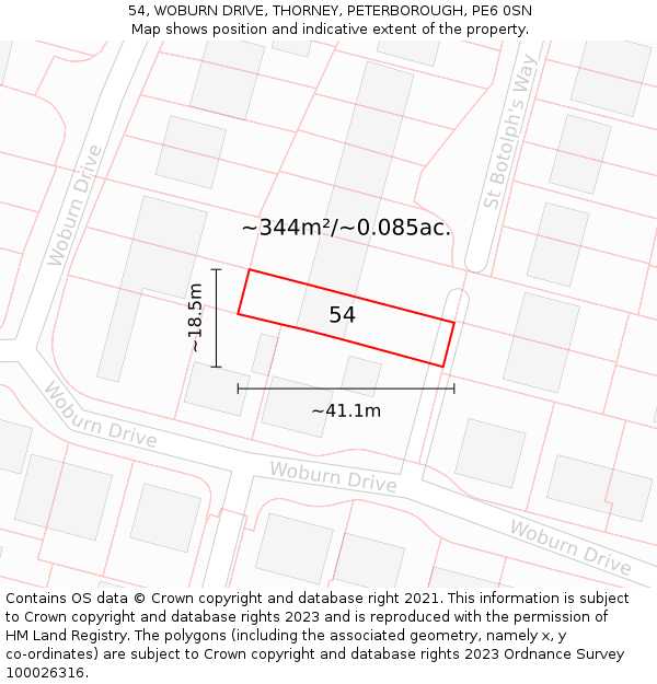 54, WOBURN DRIVE, THORNEY, PETERBOROUGH, PE6 0SN: Plot and title map