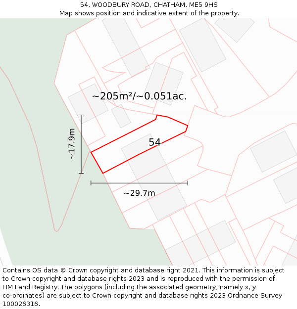 54, WOODBURY ROAD, CHATHAM, ME5 9HS: Plot and title map