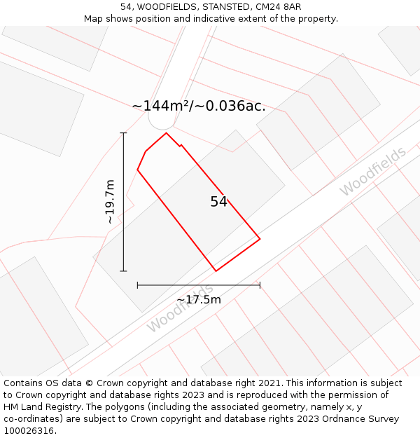 54, WOODFIELDS, STANSTED, CM24 8AR: Plot and title map