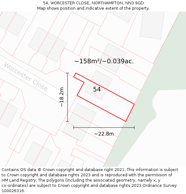 54, WORCESTER CLOSE, NORTHAMPTON, NN3 9GD: Plot and title map