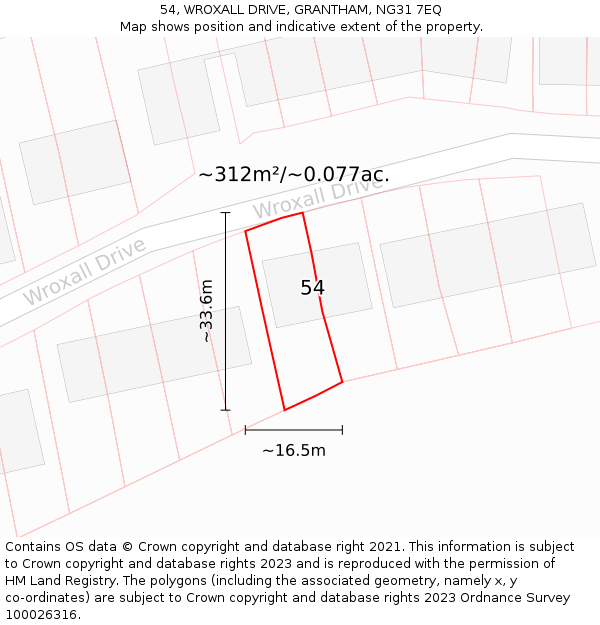 54, WROXALL DRIVE, GRANTHAM, NG31 7EQ: Plot and title map