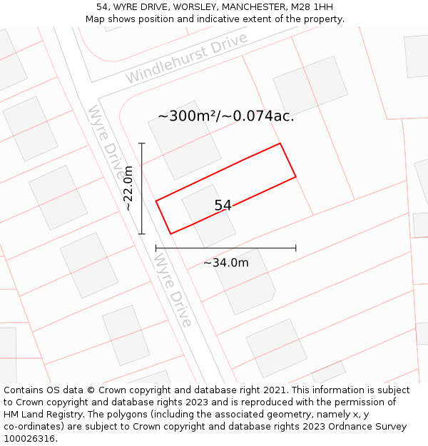 54, WYRE DRIVE, WORSLEY, MANCHESTER, M28 1HH: Plot and title map