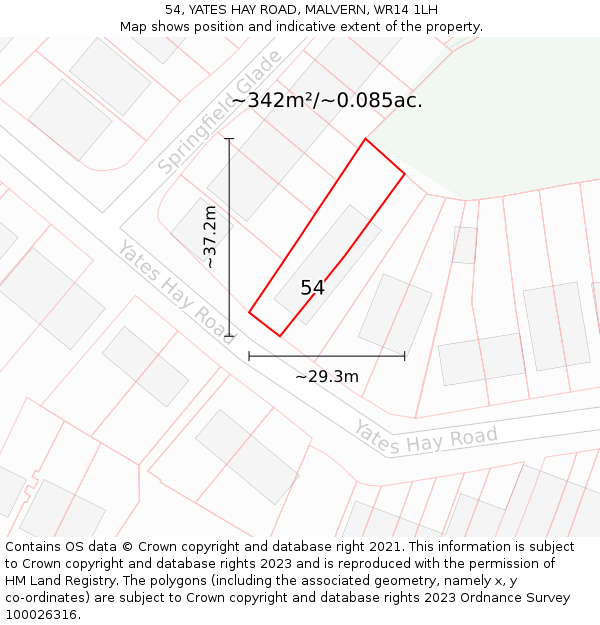54, YATES HAY ROAD, MALVERN, WR14 1LH: Plot and title map