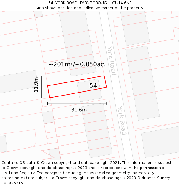 54, YORK ROAD, FARNBOROUGH, GU14 6NF: Plot and title map