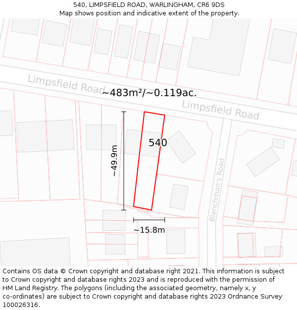 540, LIMPSFIELD ROAD, WARLINGHAM, CR6 9DS: Plot and title map