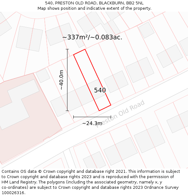 540, PRESTON OLD ROAD, BLACKBURN, BB2 5NL: Plot and title map