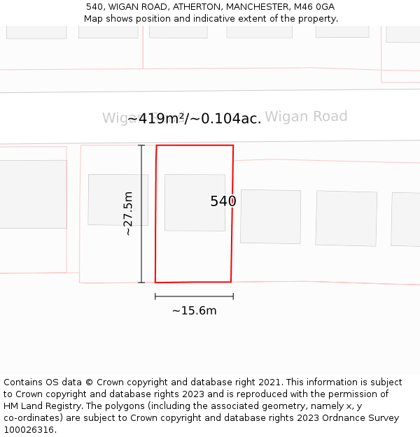 540, WIGAN ROAD, ATHERTON, MANCHESTER, M46 0GA: Plot and title map