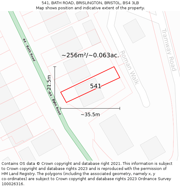 541, BATH ROAD, BRISLINGTON, BRISTOL, BS4 3LB: Plot and title map