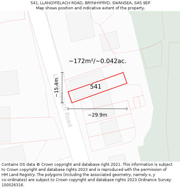 541, LLANGYFELACH ROAD, BRYNHYFRYD, SWANSEA, SA5 9EP: Plot and title map