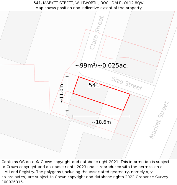 541, MARKET STREET, WHITWORTH, ROCHDALE, OL12 8QW: Plot and title map